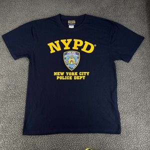 NYPD Shirt Adult Large Blue Yellow Print New York Police Dept T-Shirt Mens
